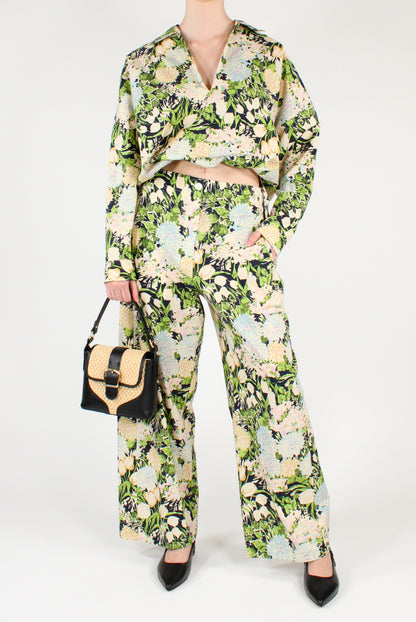 Wide Leg Floral Print Trousers