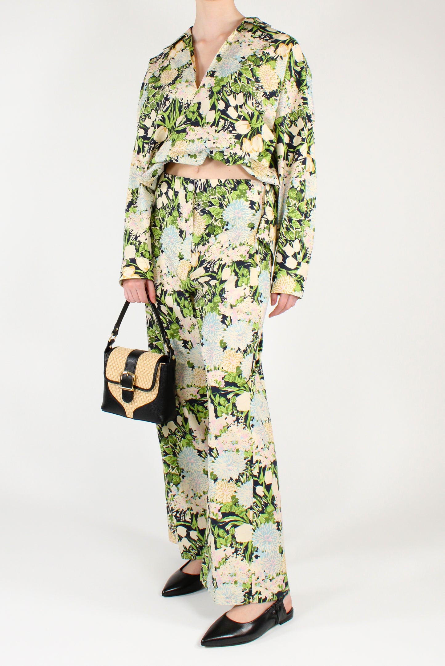 Wide Leg Floral Print Trousers