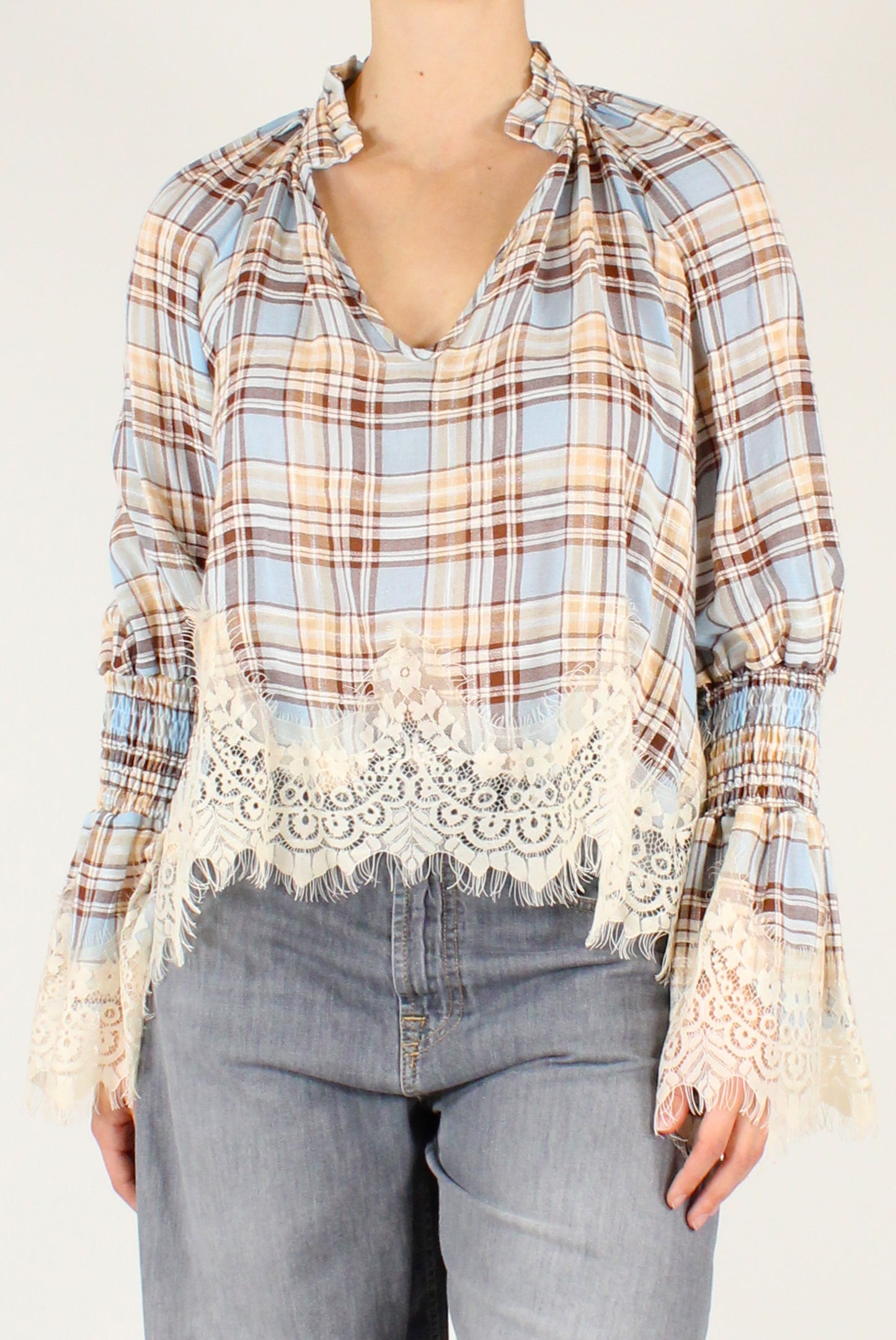 Blusa Tartan con Pizzo