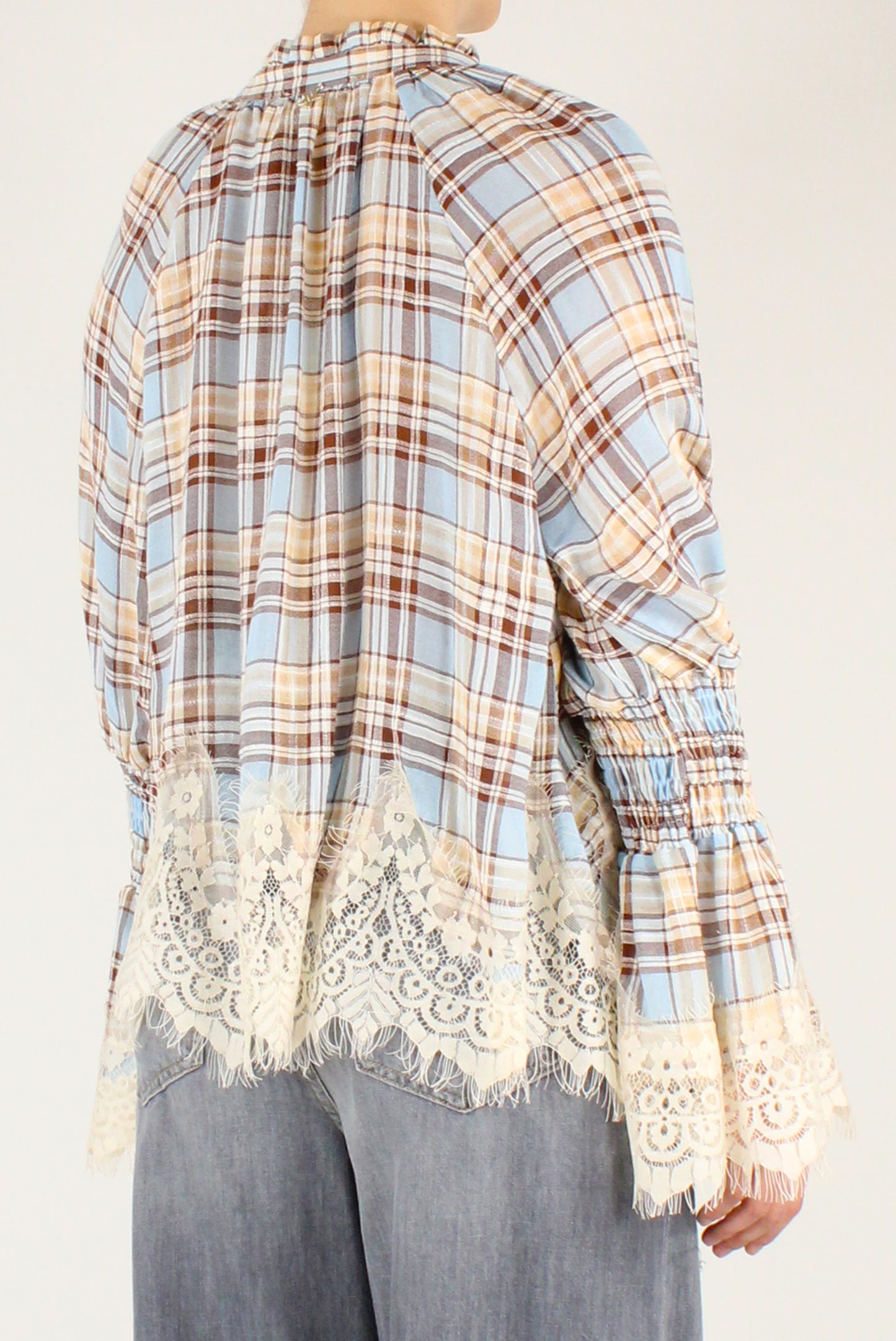 Blusa Tartan con Pizzo