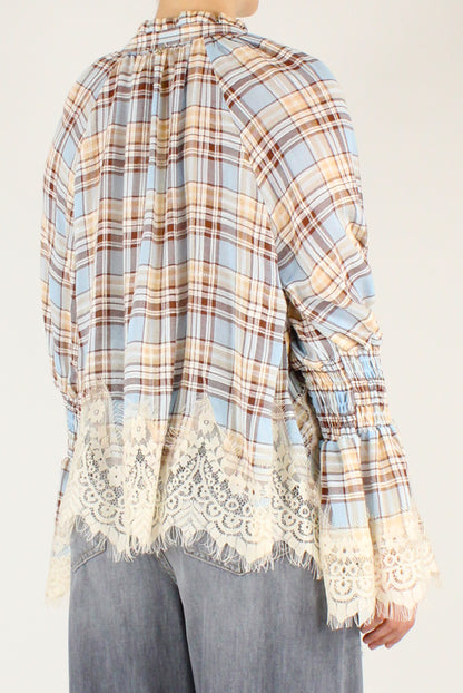 Blusa Tartan con Pizzo