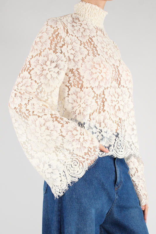 Blusa in Pizzo Collo Alto