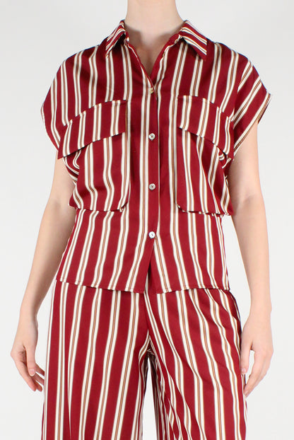 Camicia Smanicata a Righe con Tasche