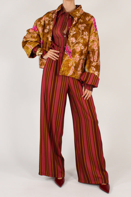 Pantaloni a Palazzo Stampa Righe Multicolore Bordeaux