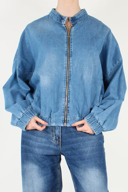 Denim Bomber Jacket with Zip