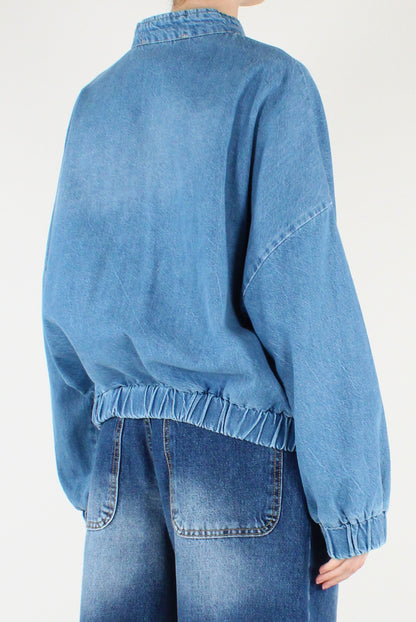 Denim Bomber Jacket with Zip