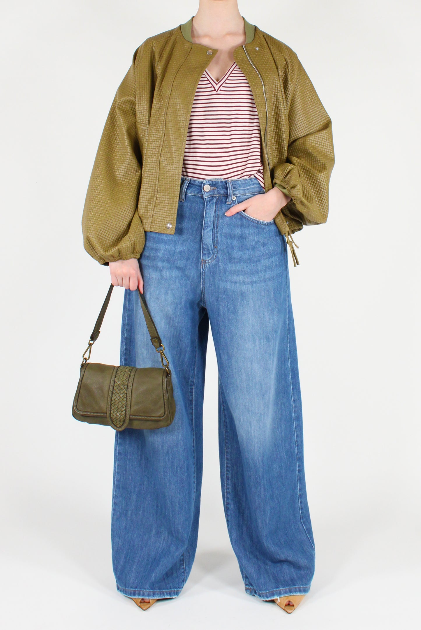 Braided Faux Leather Bomber Jacket