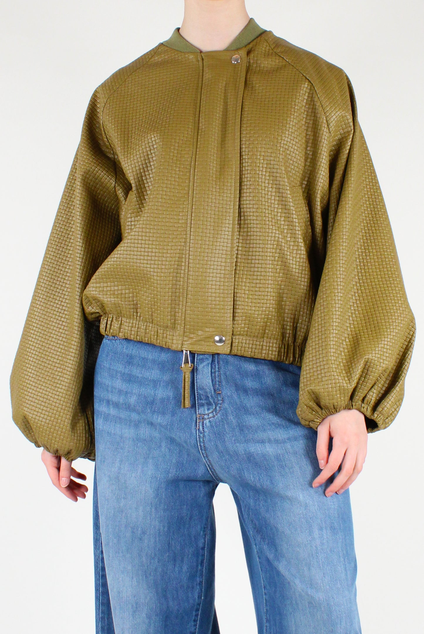 Braided Faux Leather Bomber Jacket