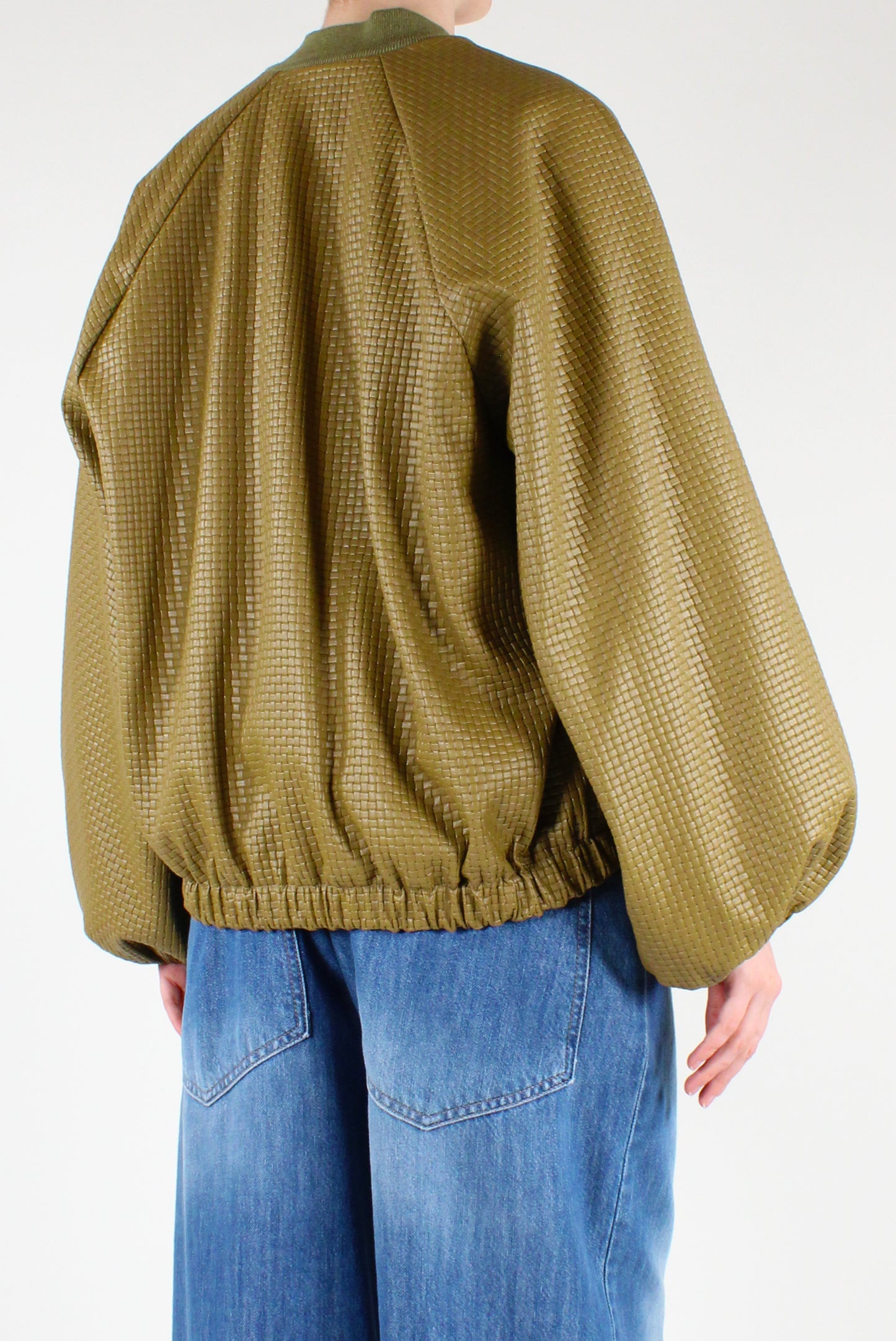 Braided Faux Leather Bomber Jacket
