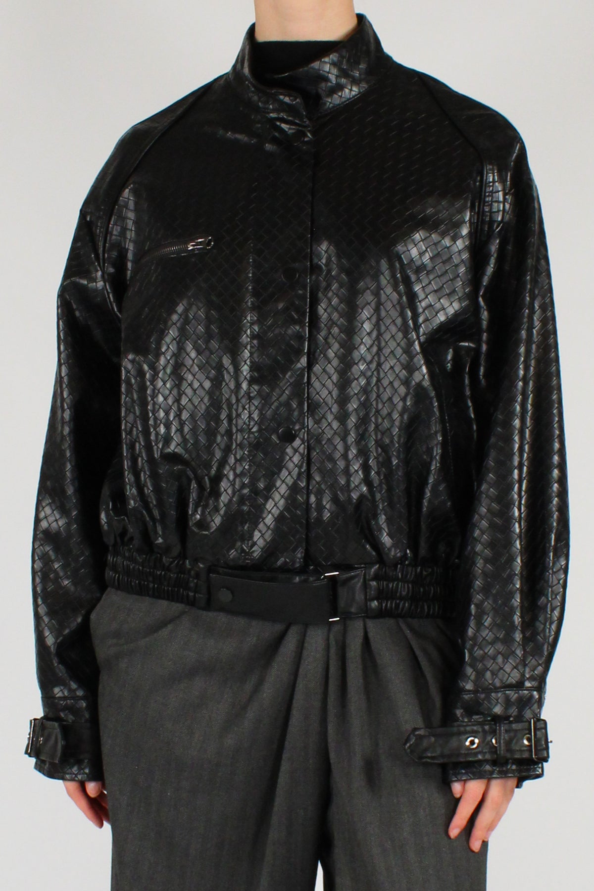 Bomber in Ecopelle Stampa Intrecciata
