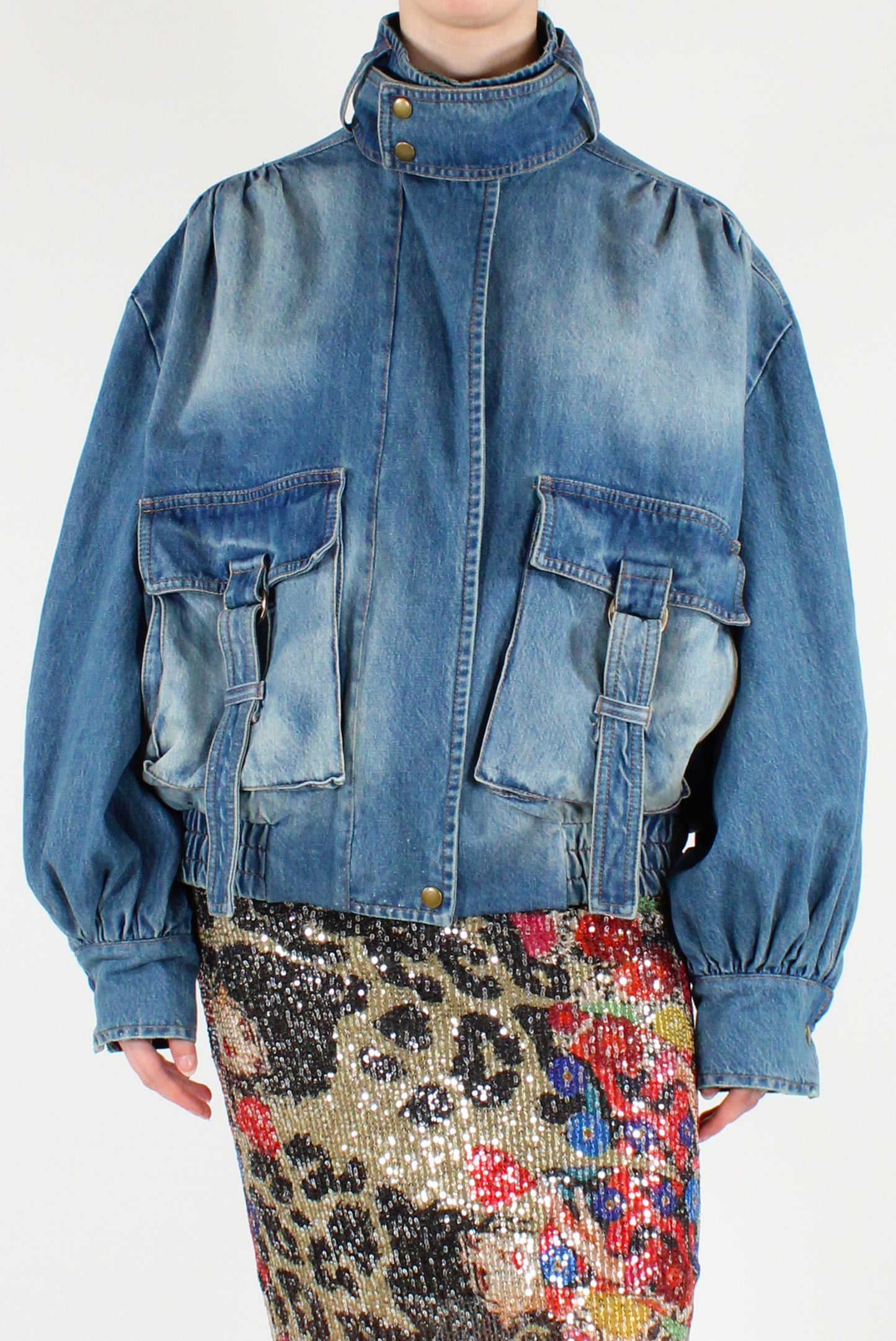 Denim Bomber Jacket with Pockets