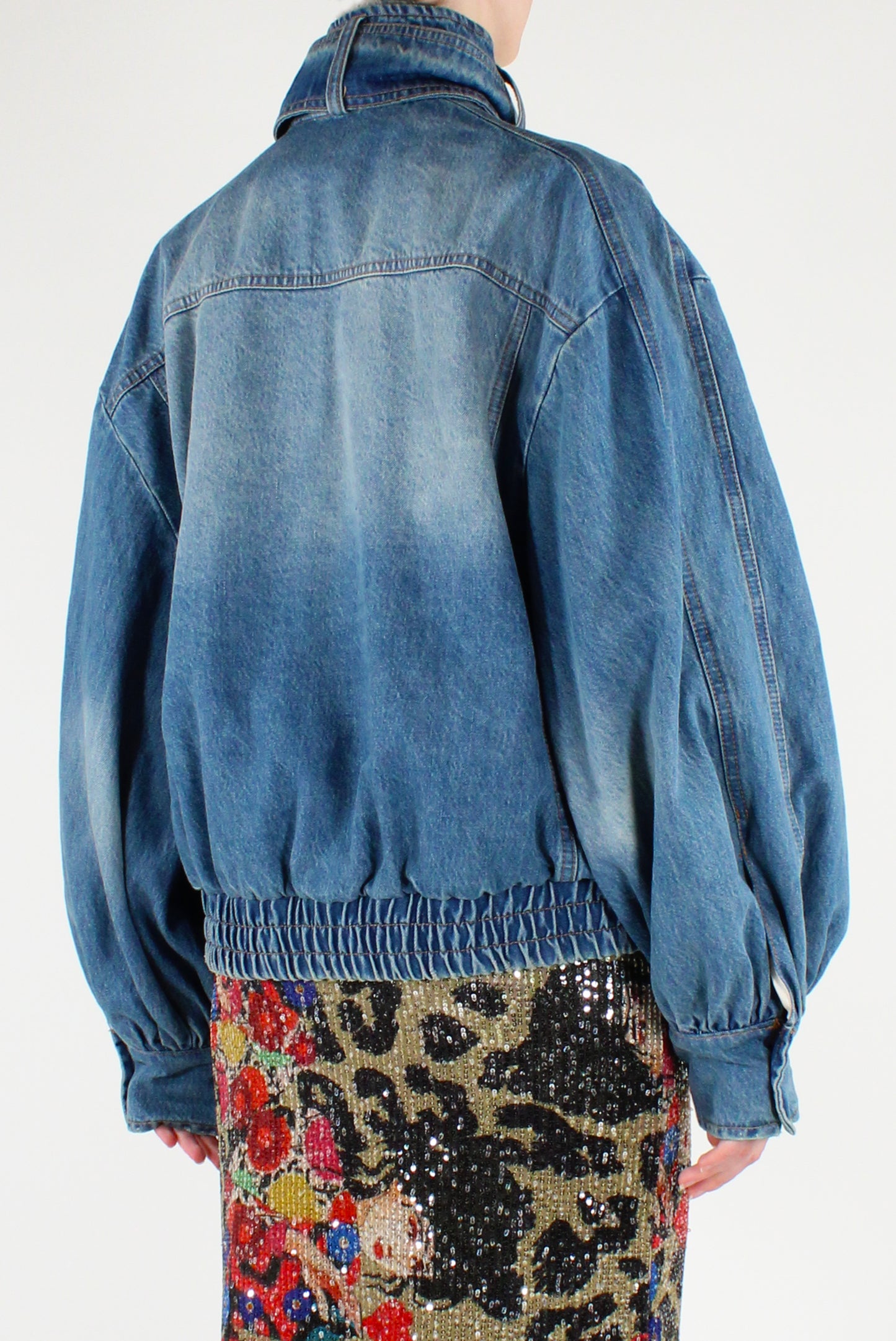 Denim Bomber Jacket with Pockets