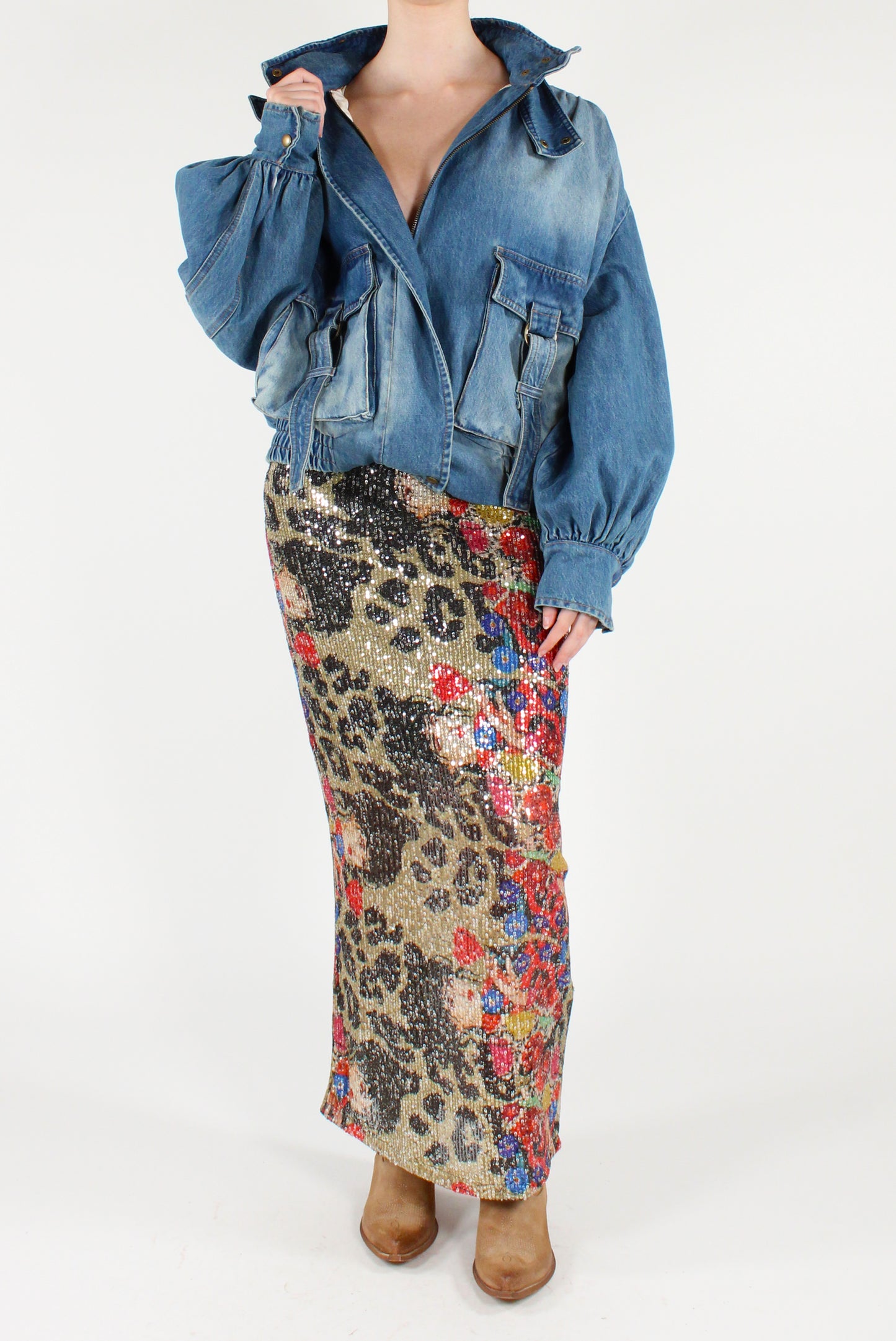 Denim Bomber Jacket with Pockets