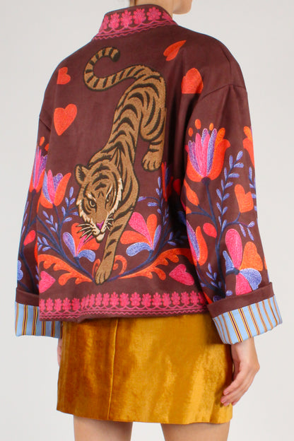 Bomber Stampa Tigre Taglio Kimono