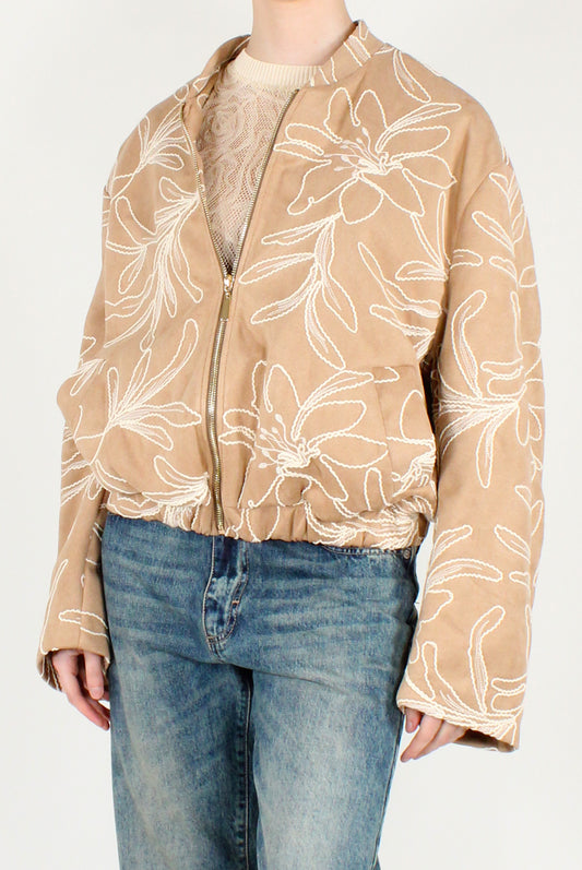 Embroidered Suede Bomber Jacket