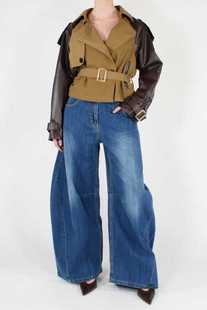 Faux Leather Sleeved Bomber