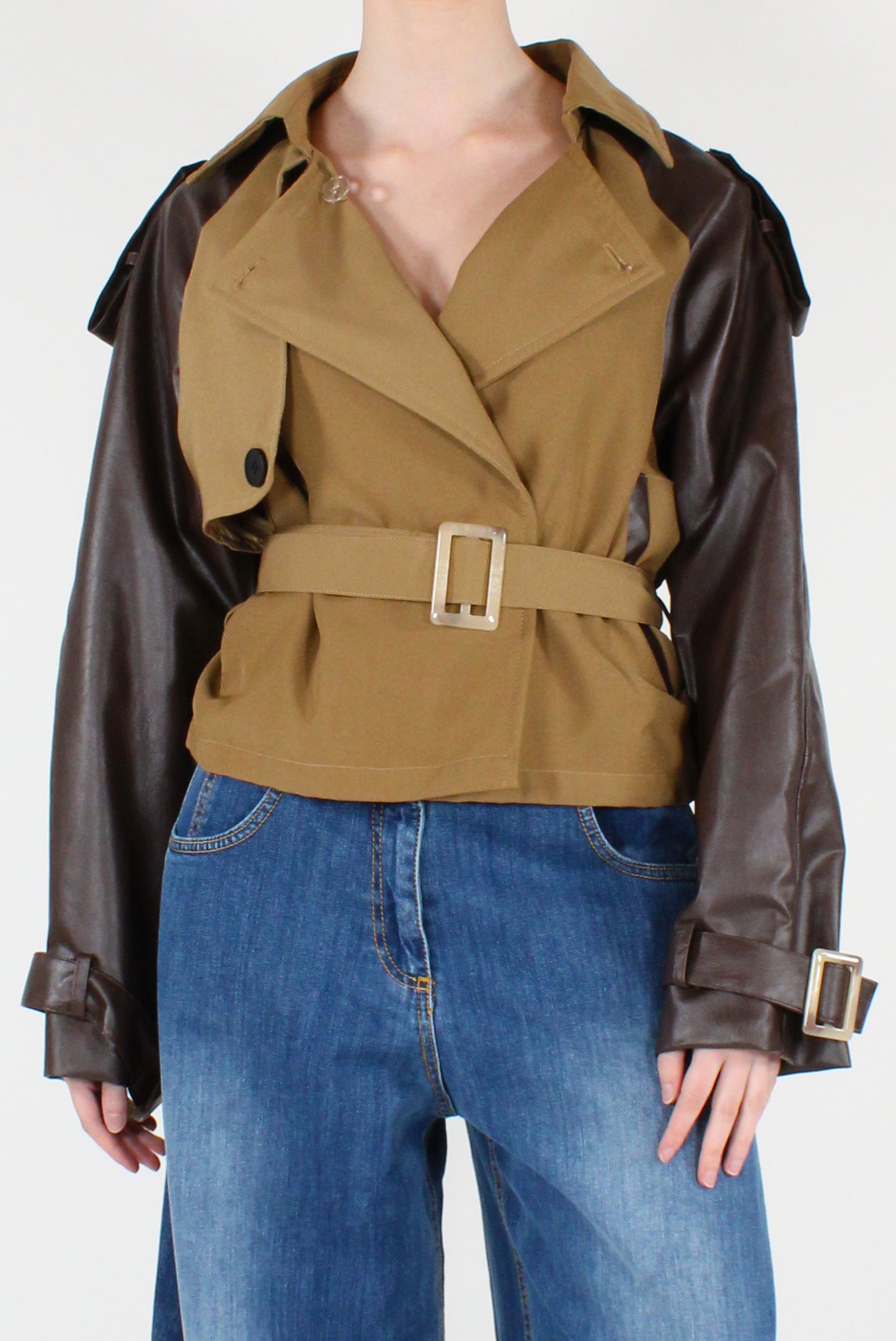 Faux Leather Sleeved Bomber