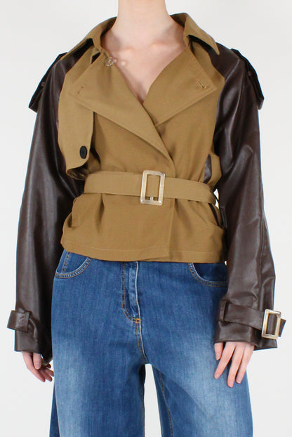 Faux Leather Sleeved Bomber