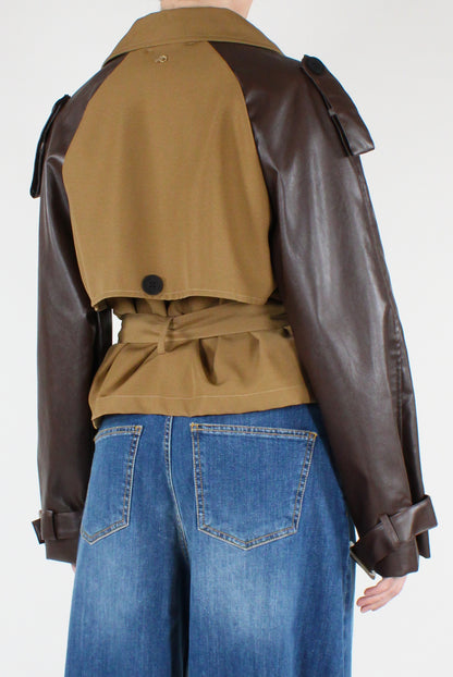 Faux Leather Sleeved Bomber