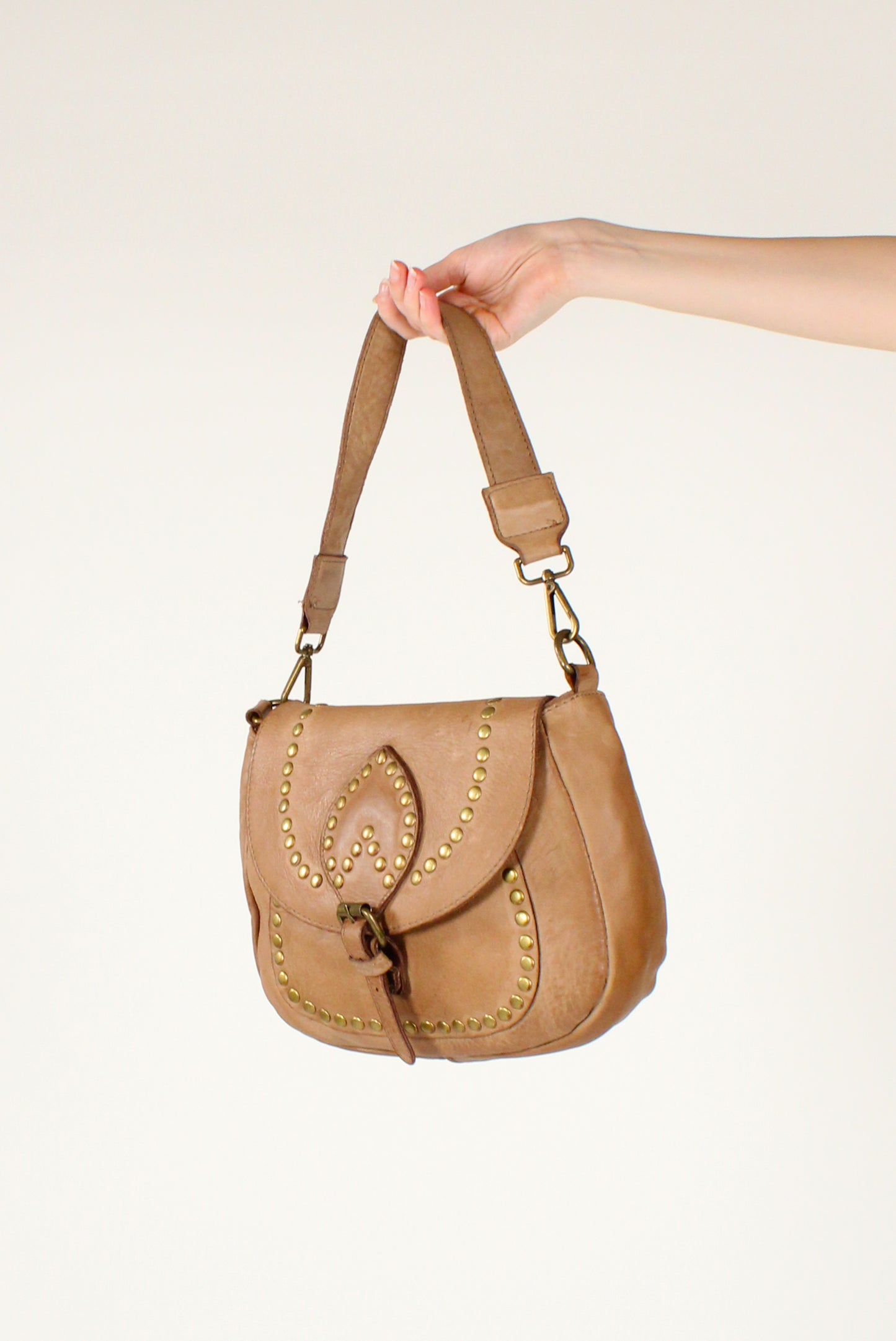 Leather Shoulder Bag with Studs