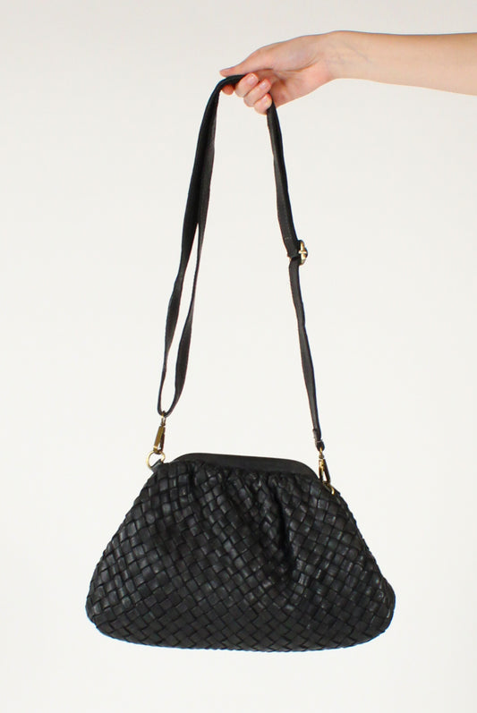Woven Leather Trapezoid Clutch Bag