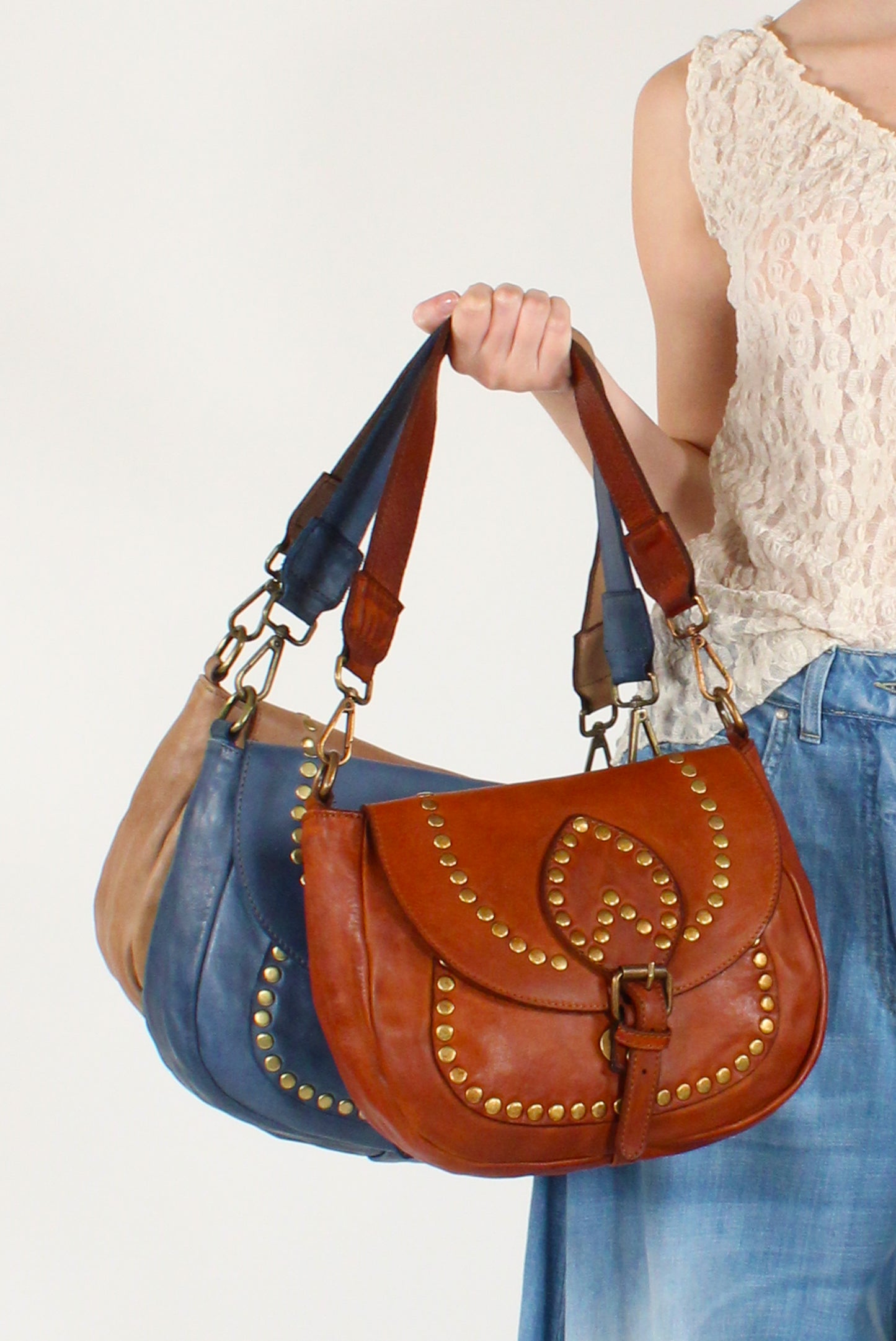 Leather Shoulder Bag with Studs