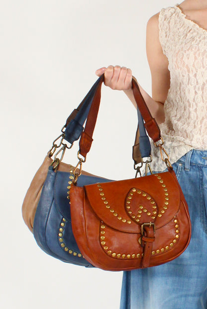Leather Shoulder Bag with Studs