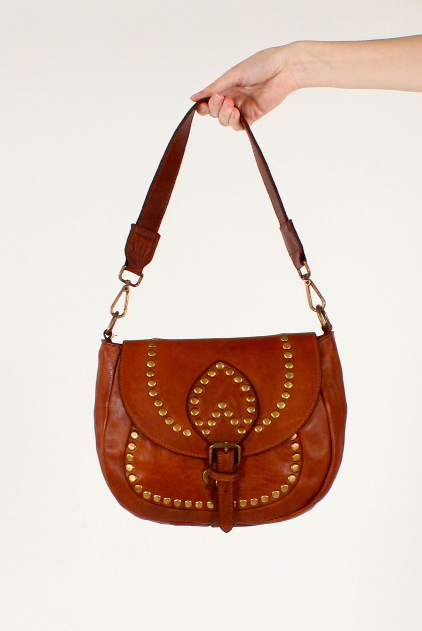 Leather Shoulder Bag with Studs