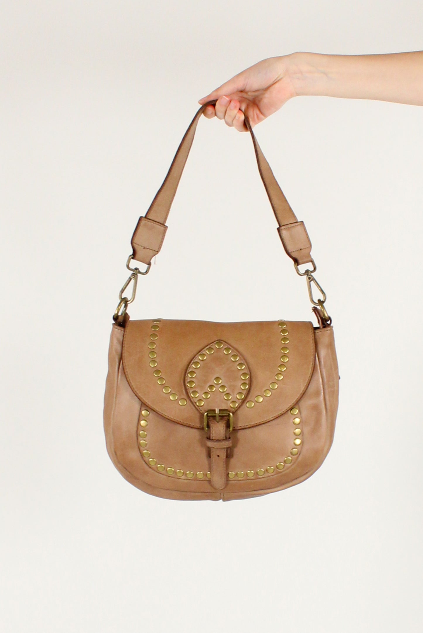 Leather Shoulder Bag with Studs