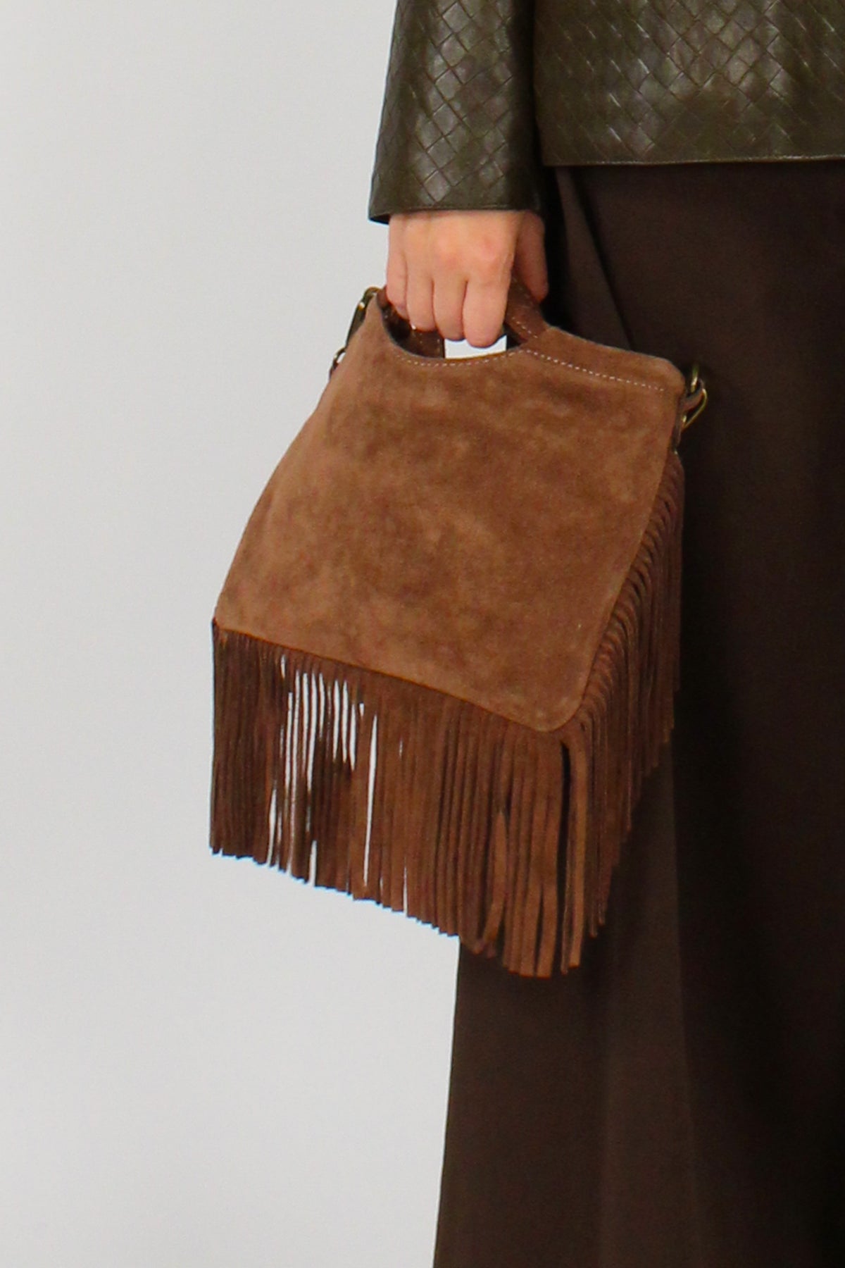 Borsetta in Pelle Scamosciata con Frange