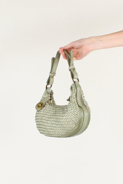 Borsa Mezzaluna in Pelle Intrecciata