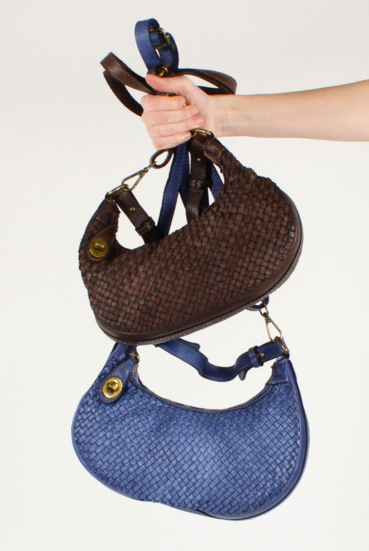 Woven Leather Half-Moon Bag