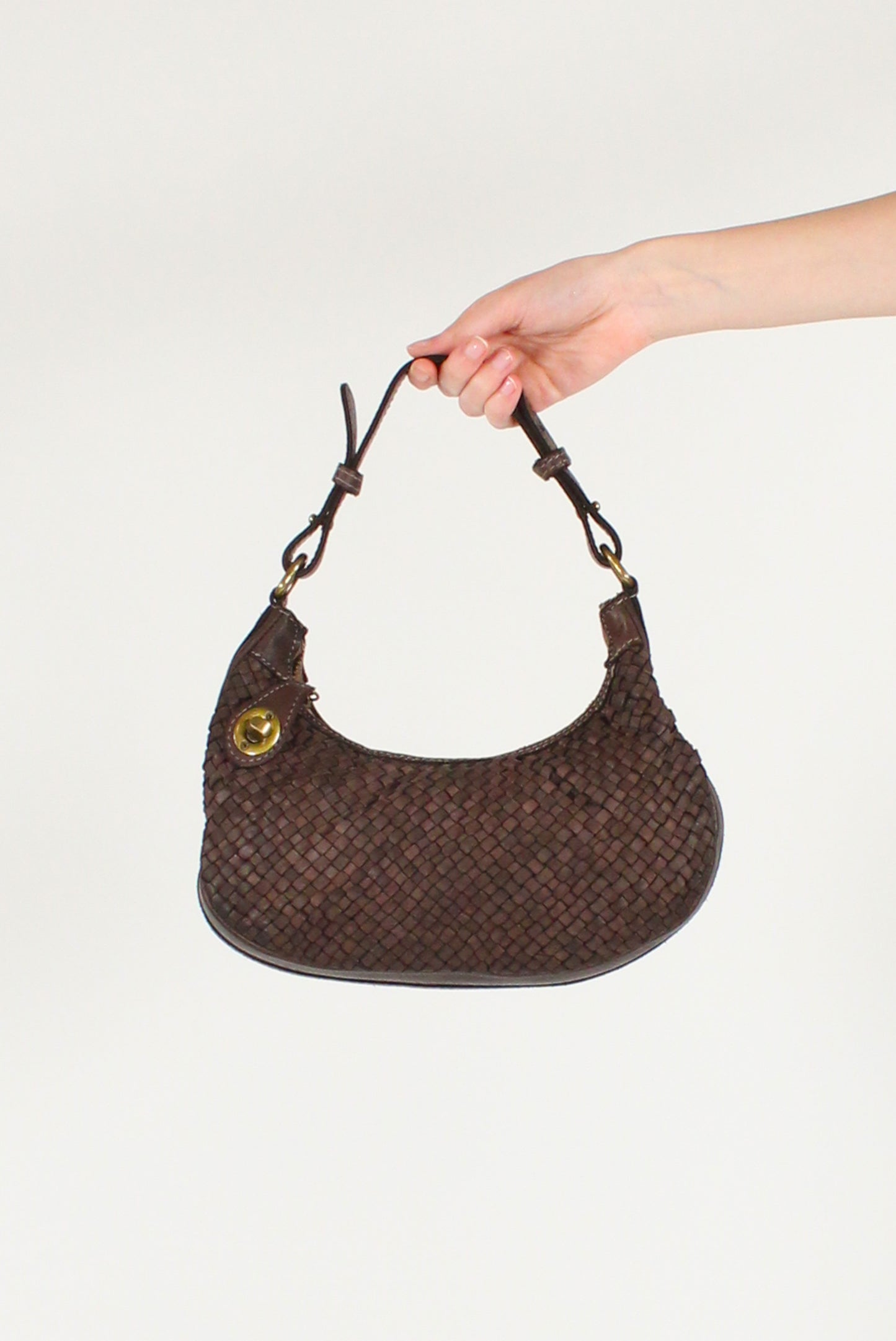 Borsa Mezzaluna in Pelle Intrecciata