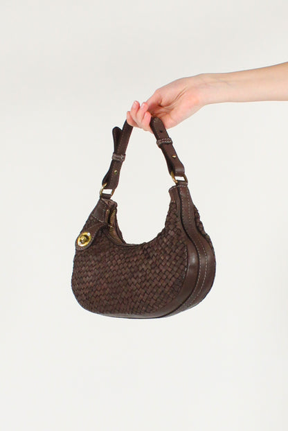 Borsa Mezzaluna in Pelle Intrecciata