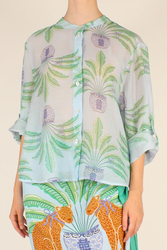 Camicia Stampa Fantasia Celeste