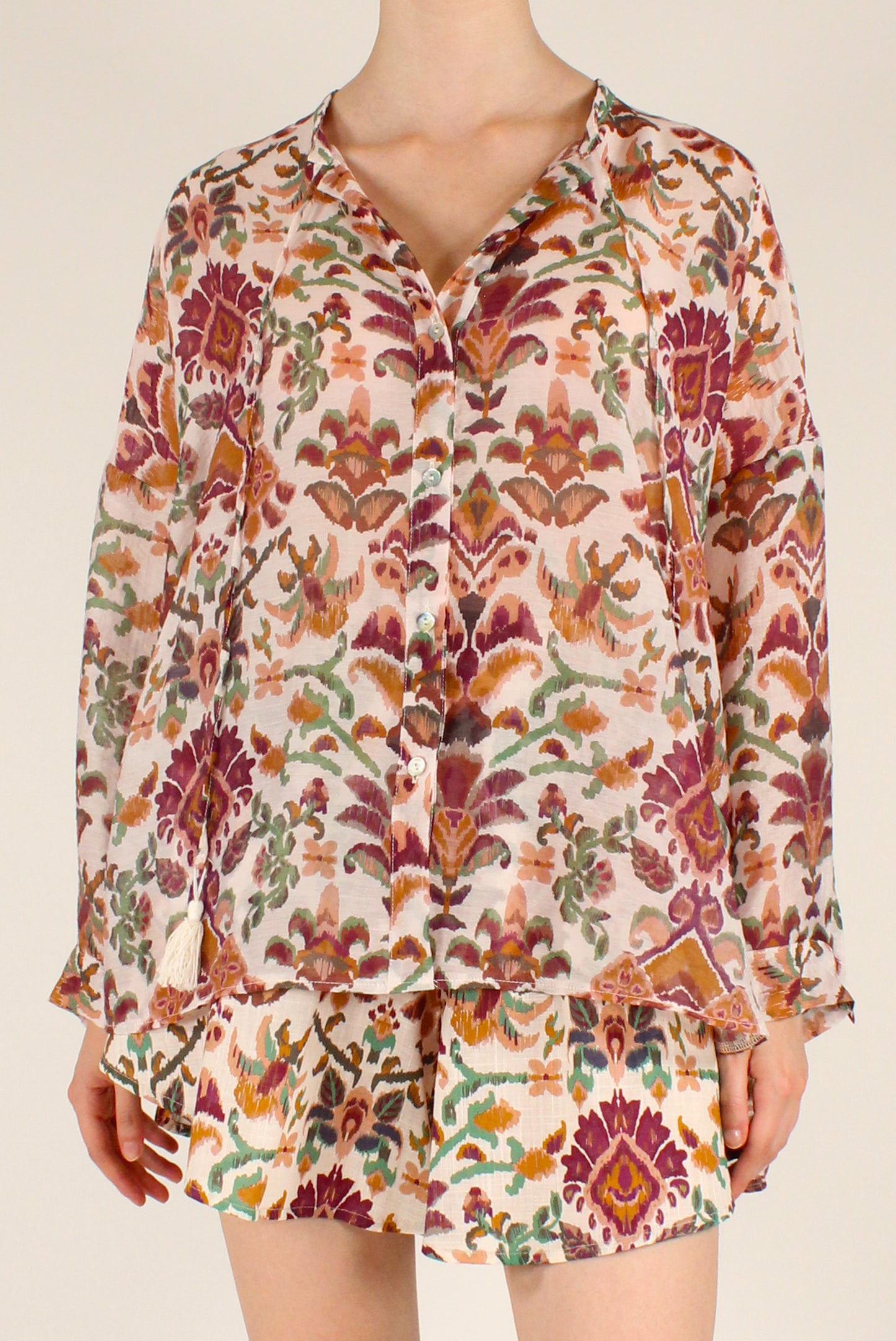 Camicia in Mussola di Lyocell Fantasia Bordeaux