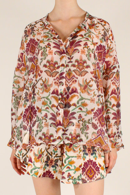 Camicia in Mussola di Lyocell Fantasia Bordeaux