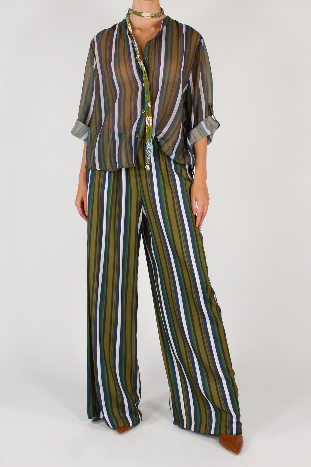 Pantaloni a Palazzo a Righe Sfondo Verde