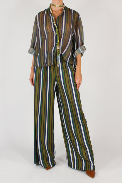 Pantaloni a Palazzo a Righe Sfondo Verde