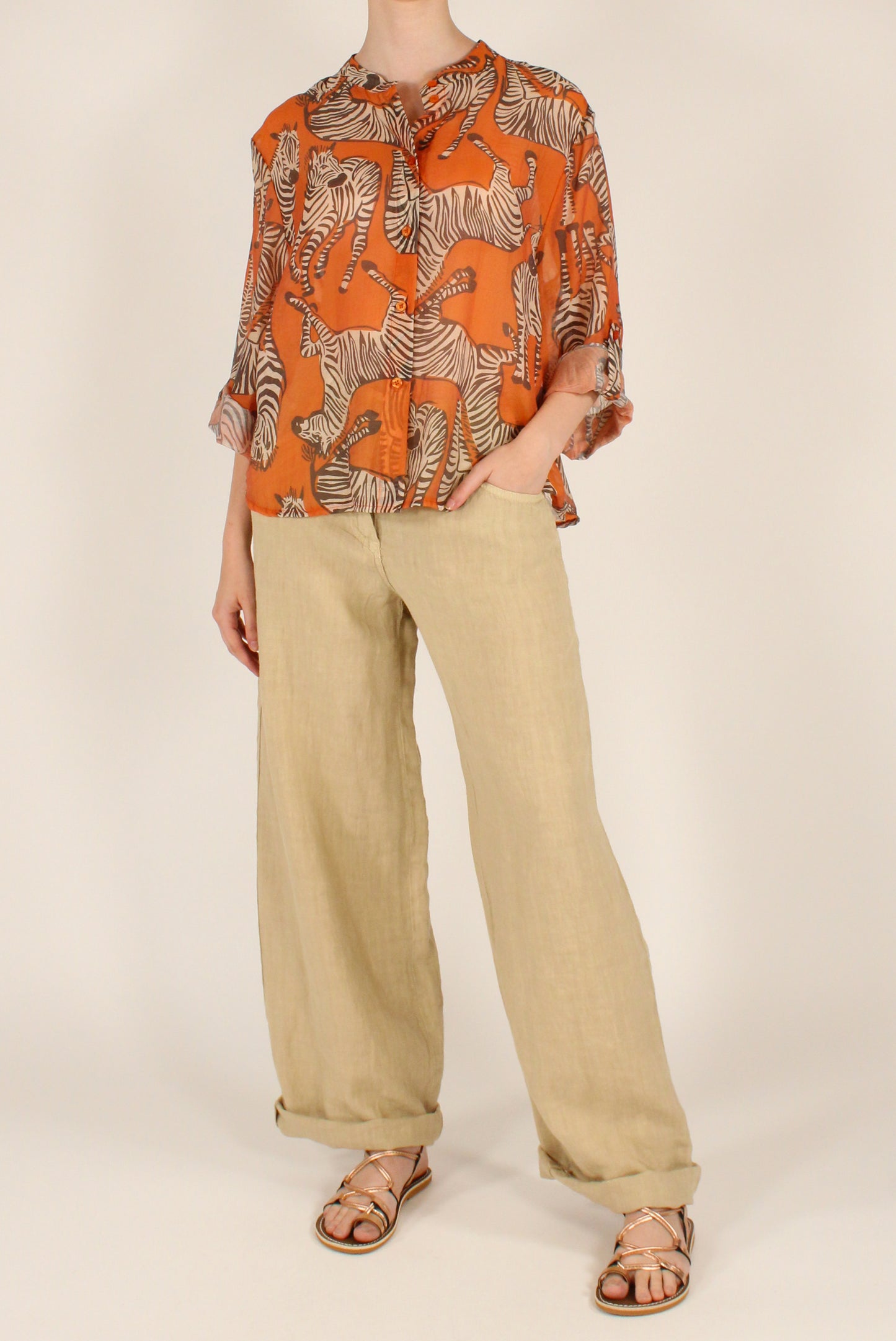 Camicia Stampa Zebre su Sfondo Arancione
