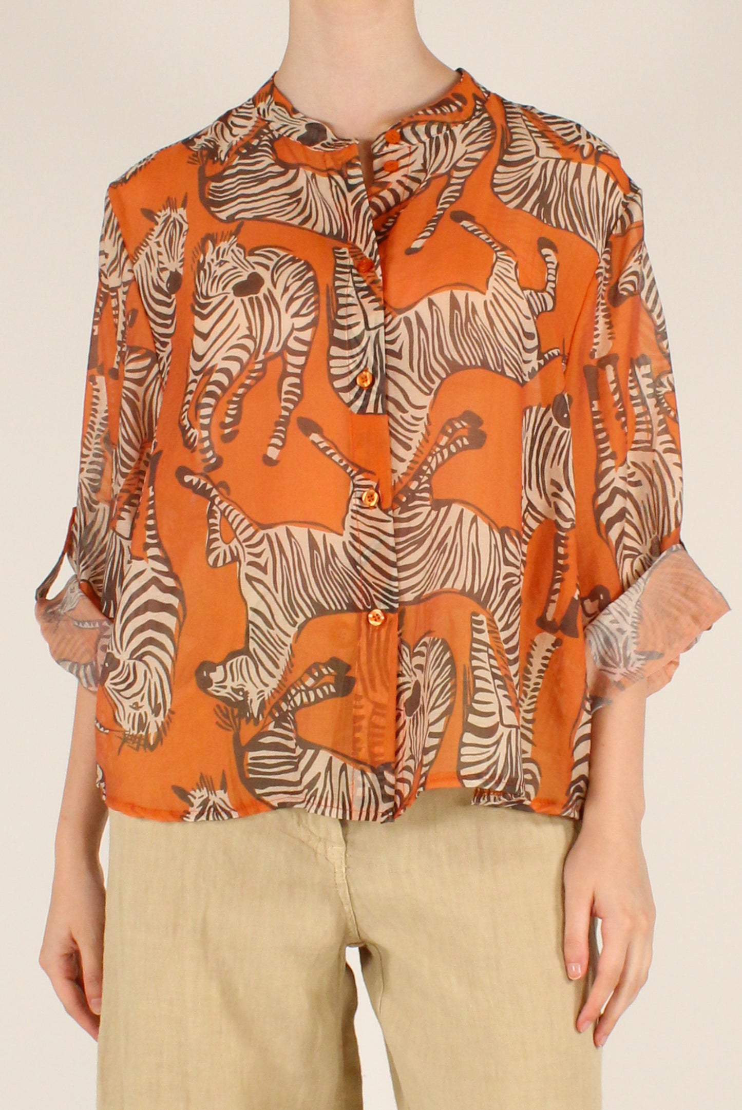 Camicia Stampa Zebre su Sfondo Arancione
