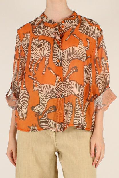 Camicia Stampa Zebre su Sfondo Arancione