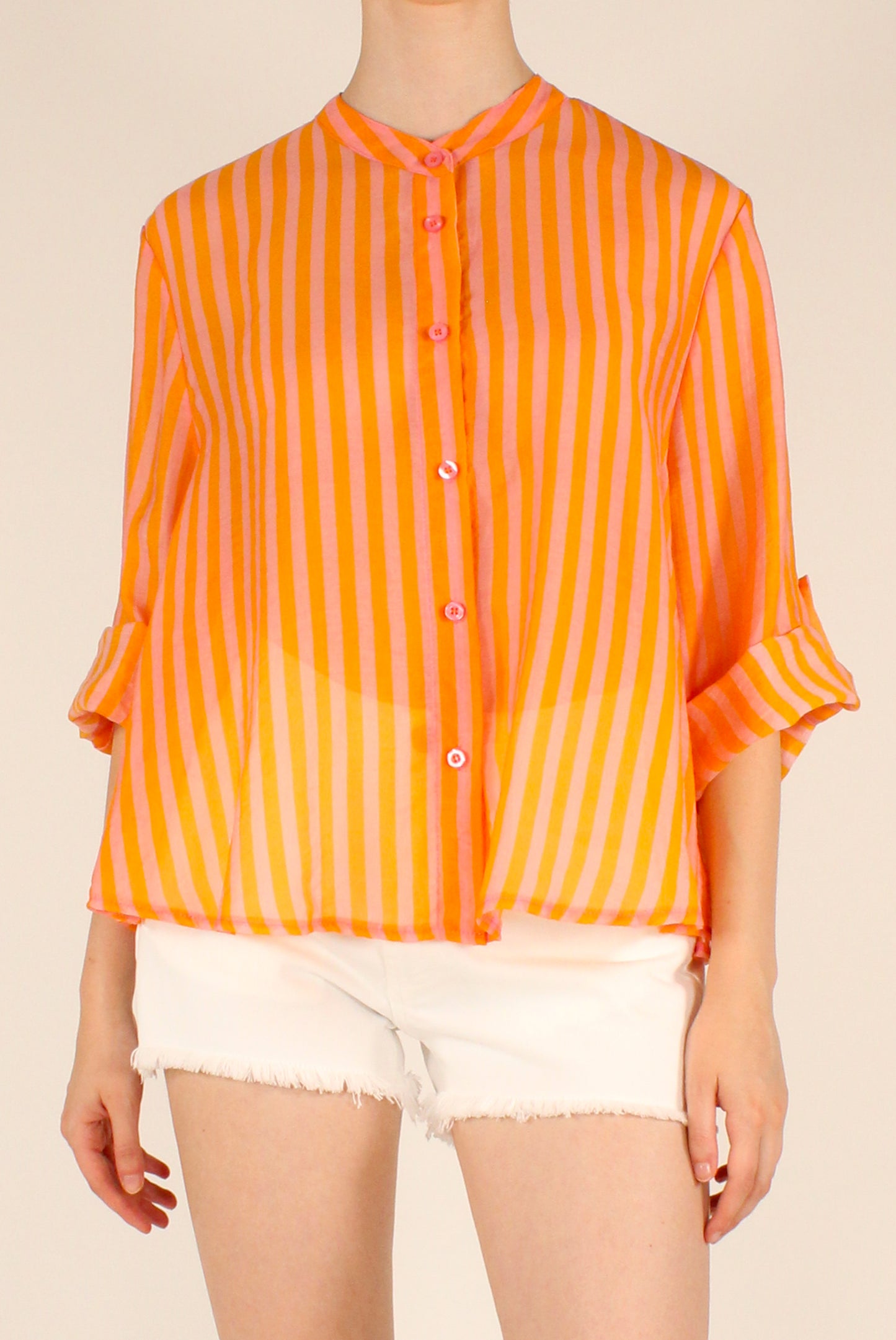Camicia Coreana a Righe in Mussola