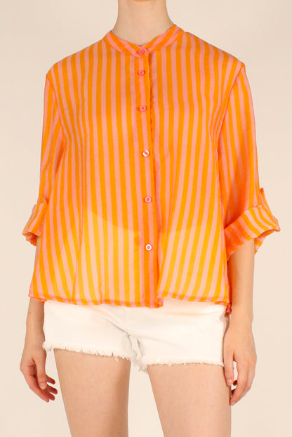 Camicia Coreana a Righe in Mussola