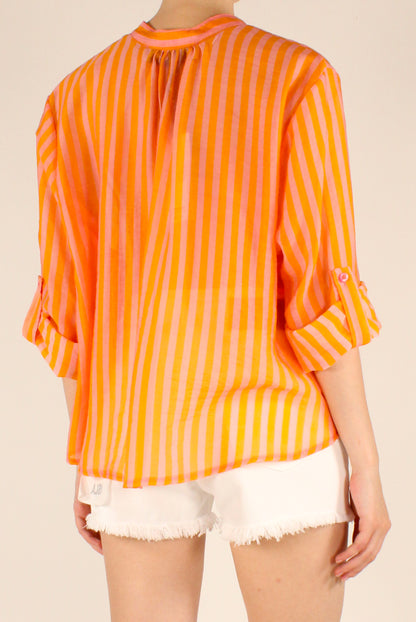 Camicia Coreana a Righe in Mussola