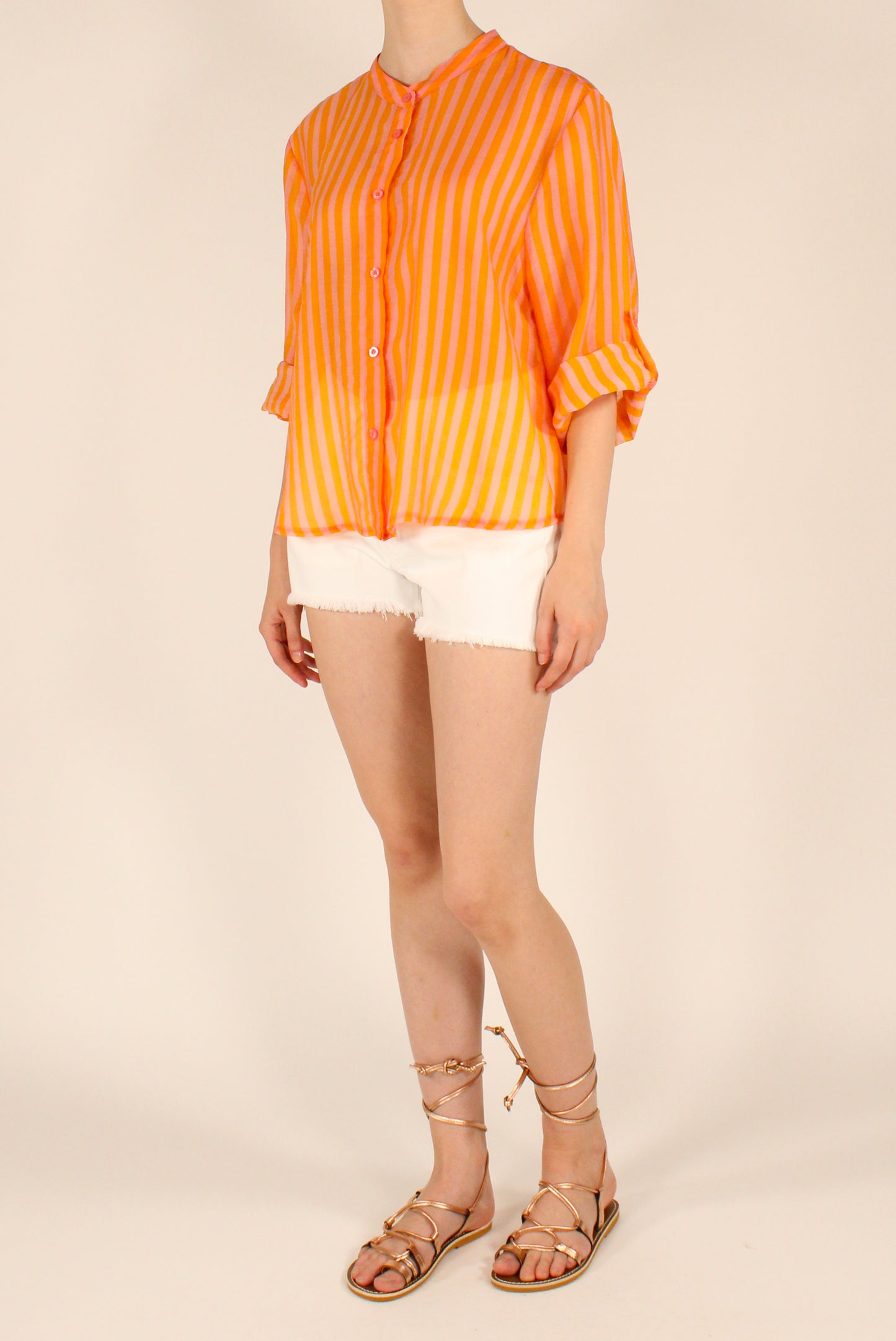 Camicia Coreana a Righe in Mussola