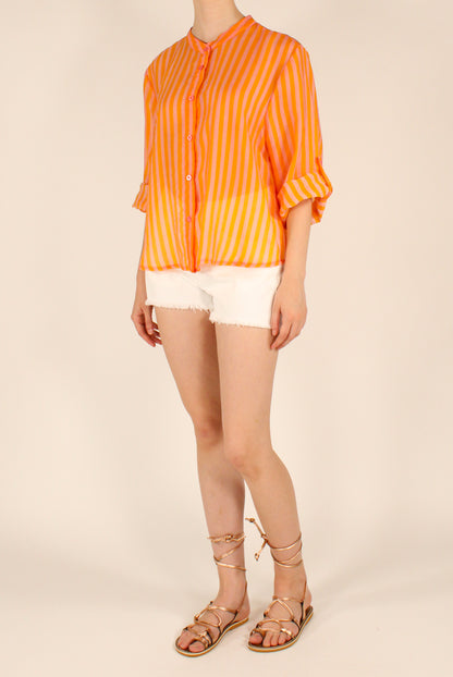 Camicia Coreana a Righe in Mussola