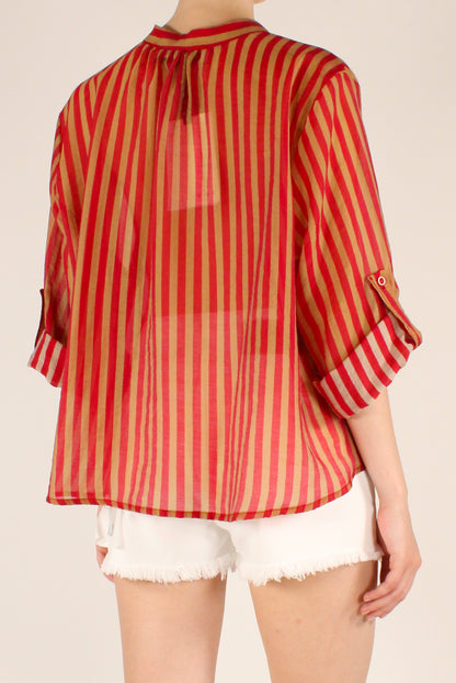 Camicia Coreana a Righe in Mussola