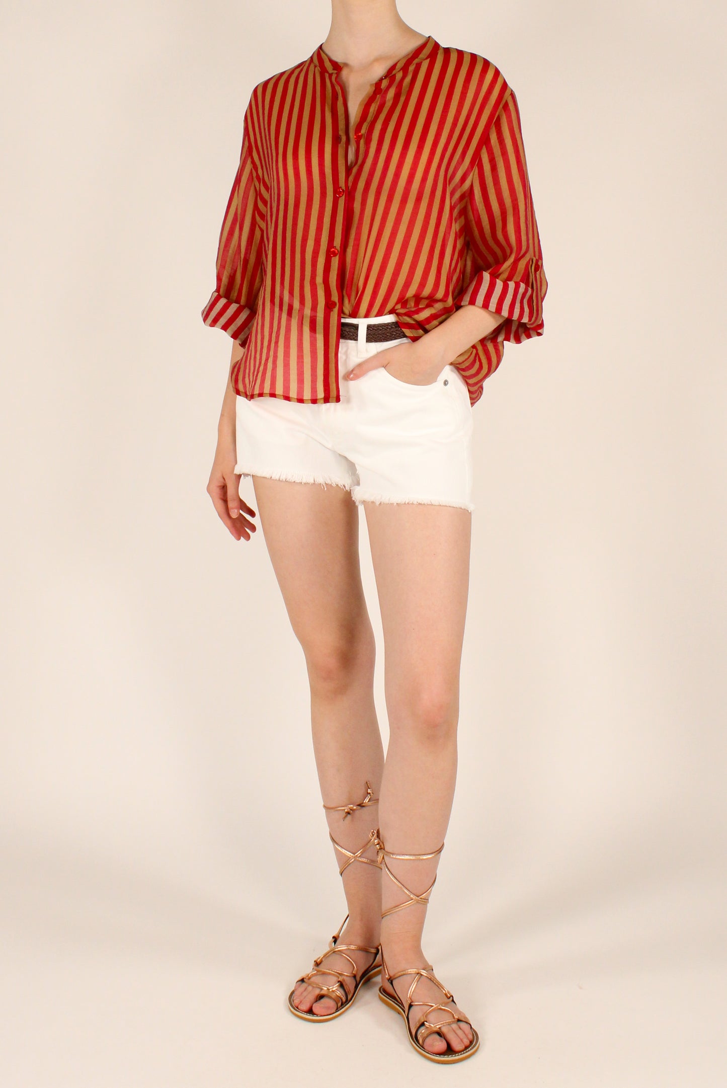 Camicia Coreana a Righe in Mussola