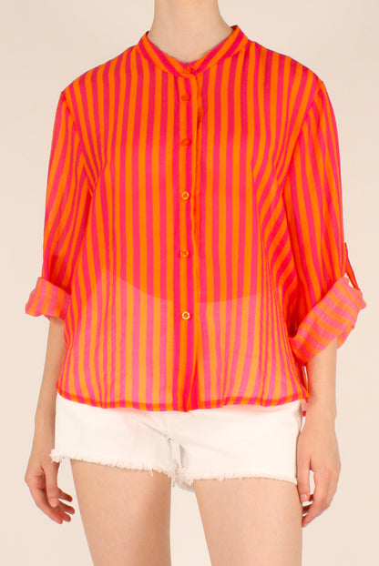 Camicia Coreana a Righe in Mussola